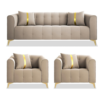 Beige Fabric Chesterfield 3+1+1 Seater Sofa Set Elegant Modern Classic Design