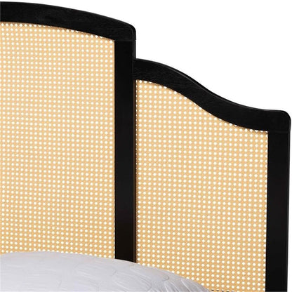 Wicker headboard with black frame on a white background