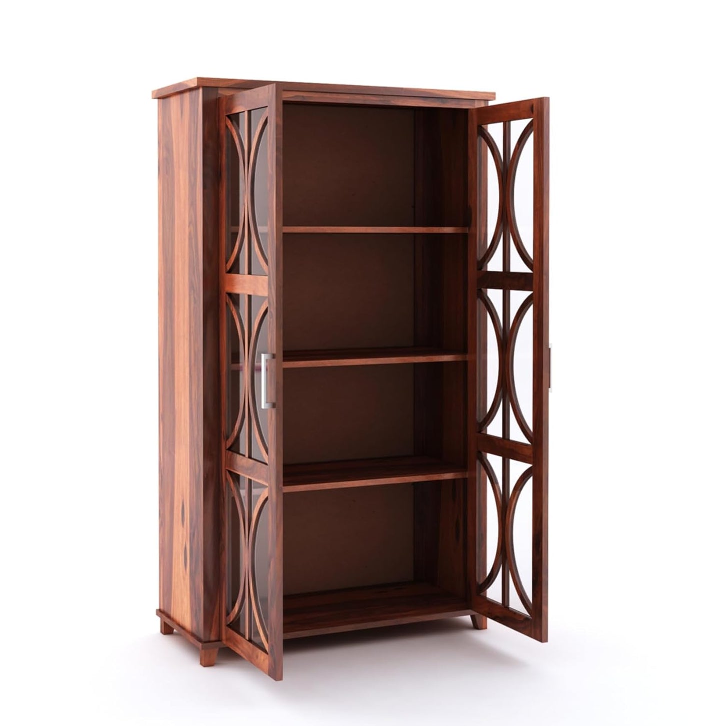 Sheesham Wood Crockery Cabinet with Glass Door – Solid Wood Showcase Almirah  Bookshelf