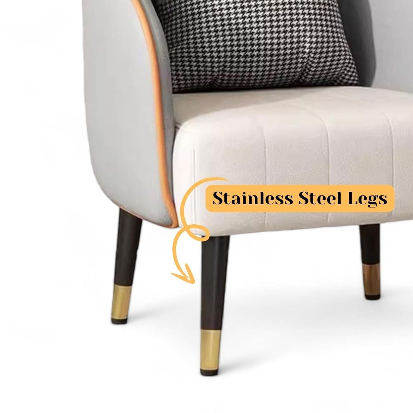 Gray chair with gold-dipped stainless steel legs on a white background