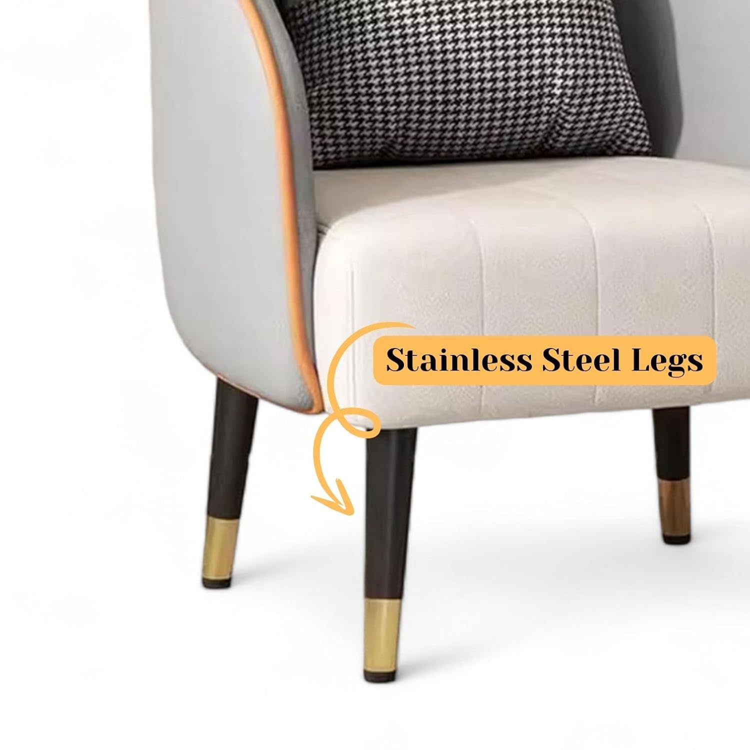 Gray chair with gold-dipped stainless steel legs on a white background