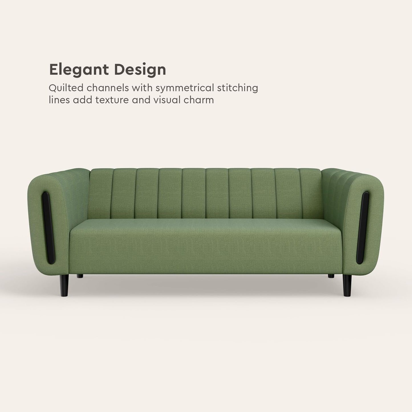 Modern Green 3-Seater Sofa | Fabric Upholstery | Solid Wood Frame