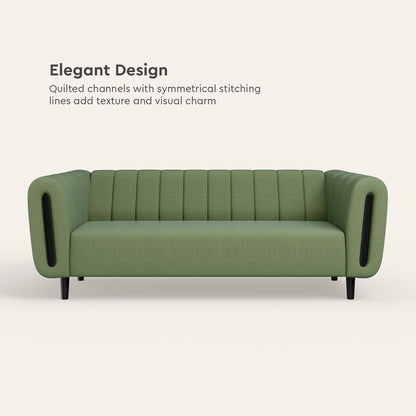Modern Green 3-Seater Sofa | Fabric Upholstery | Solid Wood Frame