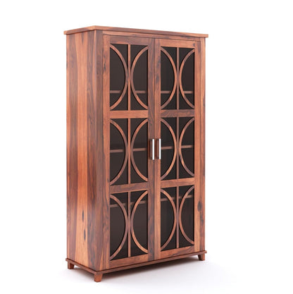 Sheesham Wood Crockery Cabinet with Glass Door – Solid Wood Showcase Almirah  Bookshelf