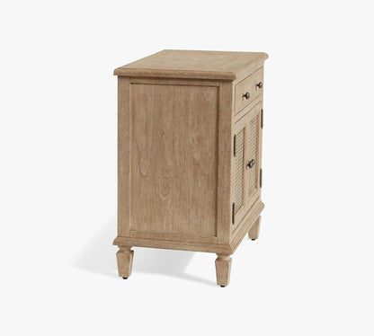 Wooden cabinet with a single door on a white background
