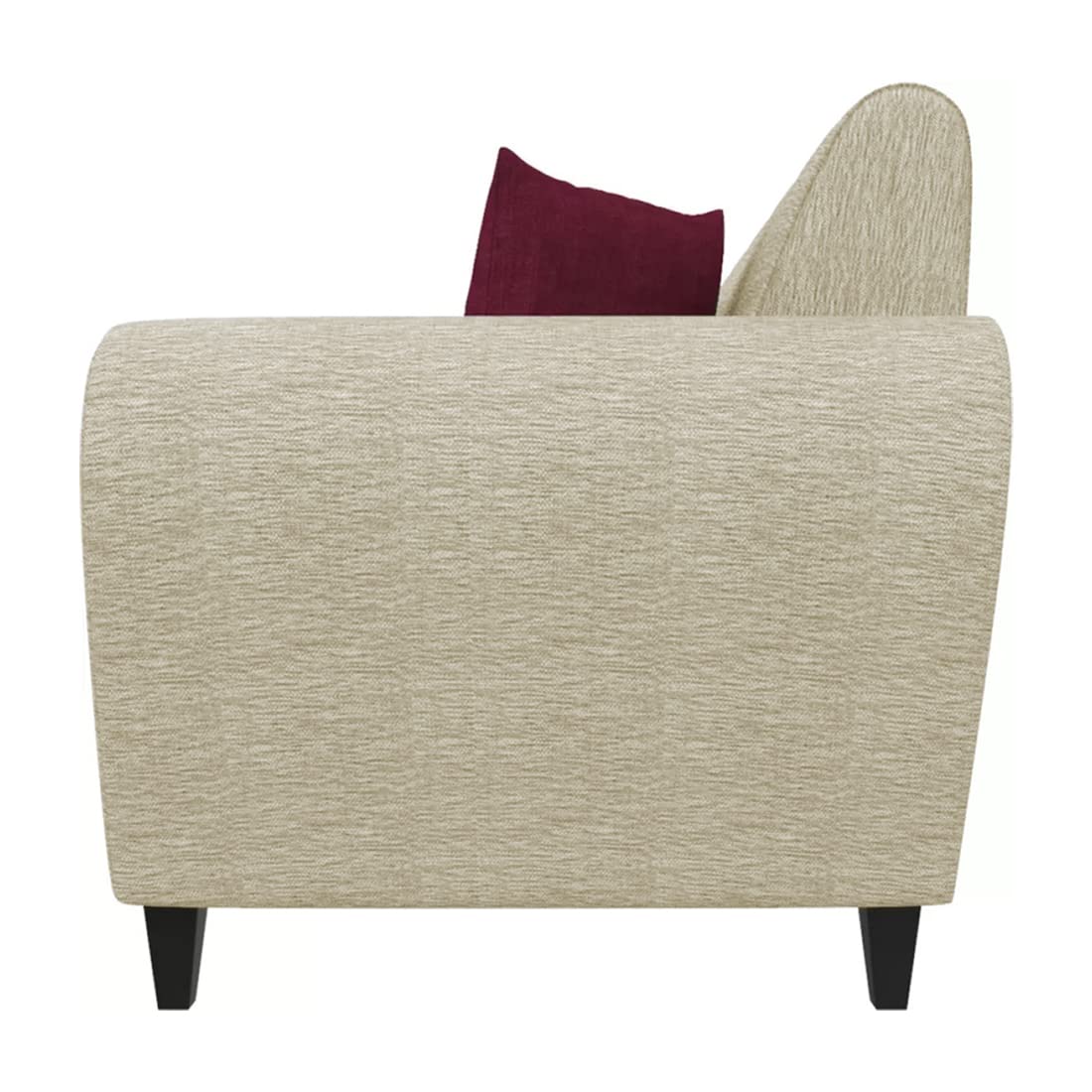 Beige armchair with a maroon pillow on a white background