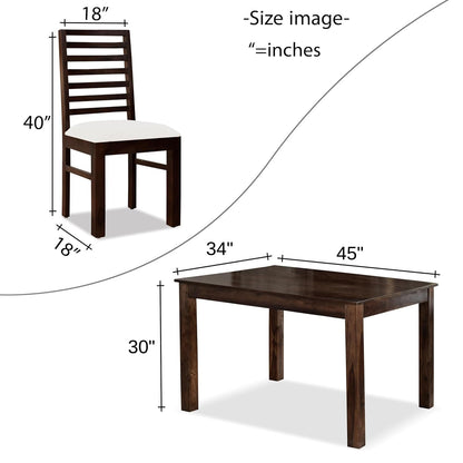 Modern Solid Sheesham Wood 4 Seater Dining Table Set with Cushion Chairs – Walnut Finish