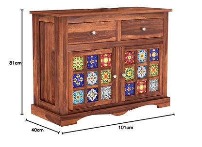 Wooden Cabinet in Solid Sheesham Wood – Sideboard with 2 Drawers & 2-Door Storage (Design 60)