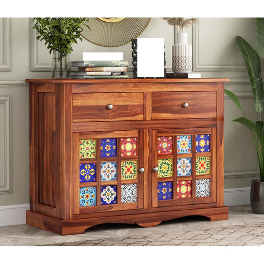 Wooden Cabinet in Solid Sheesham Wood – Sideboard with 2 Drawers & 2-Door Storage (Design 60)