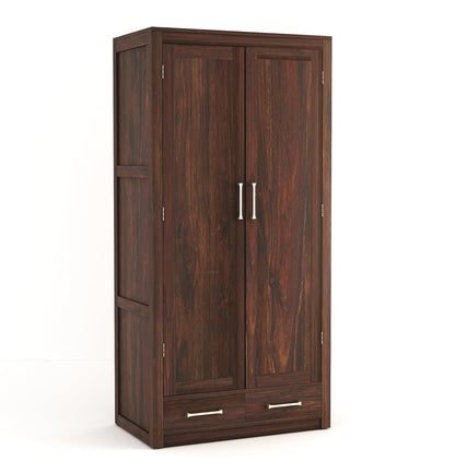 Wooden wardrobe with two doors and two drawers on a white background