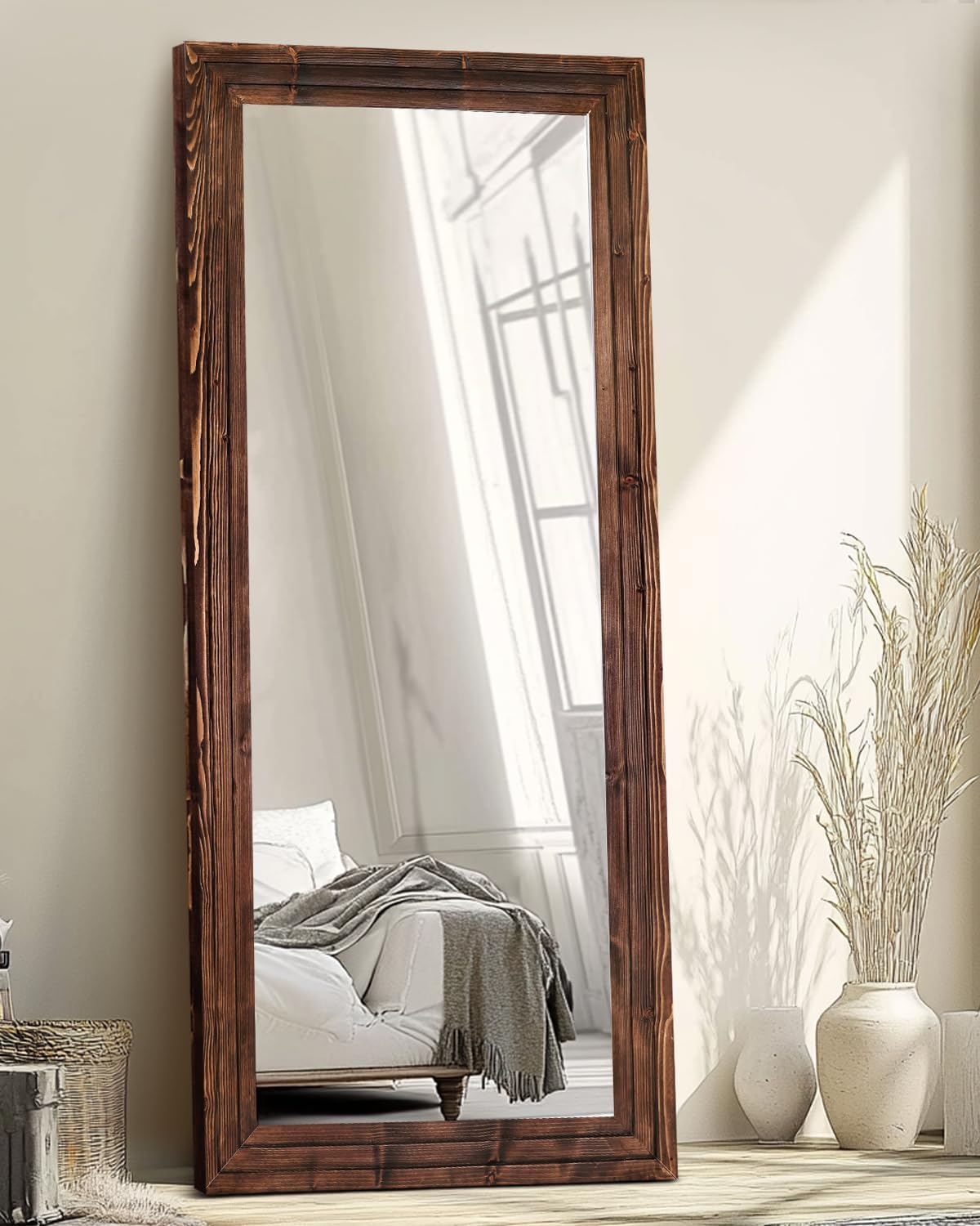 71"x30" Solid Wood Frame Floor Large Mirror for Living Room