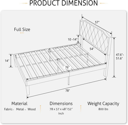 Full Size Upholstered Platform Bed with Curved Rhombic Button-Tufted Headboard – Dark Grey