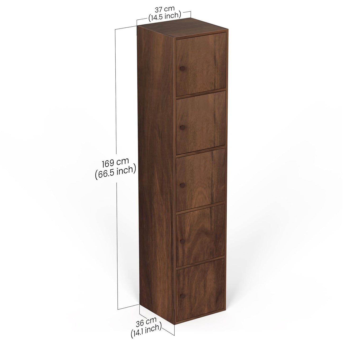 Wooden cabinet with dimensions labeled on a white background