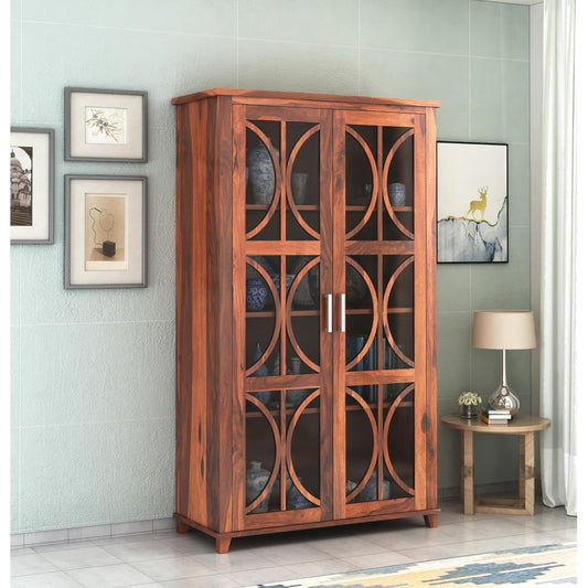 Sheesham Wood Crockery Cabinet with Glass Door – Solid Wood Showcase Almirah  Bookshelf