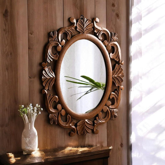Victorian Style Wall Mirror – Handcrafted Wooden Frame in Walnut Finish, 24" x 20", Pack of 1
