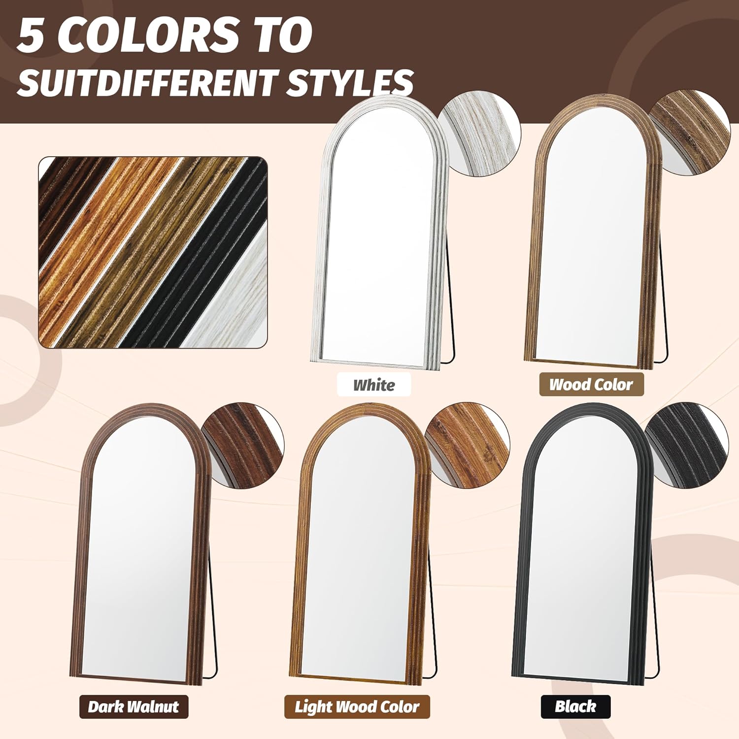 Set of mirrors with different color options on a beige background
