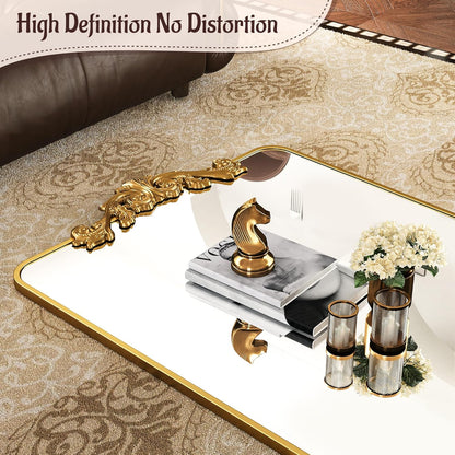 Decorative tray with gold accents on a patterned surface