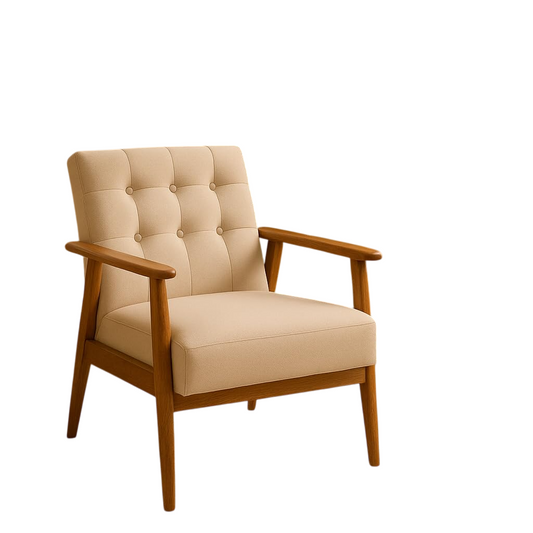 Mid-Century Wooden Armchair | Handmade Solid Wood Accent Chair for Home & Office (Beige)