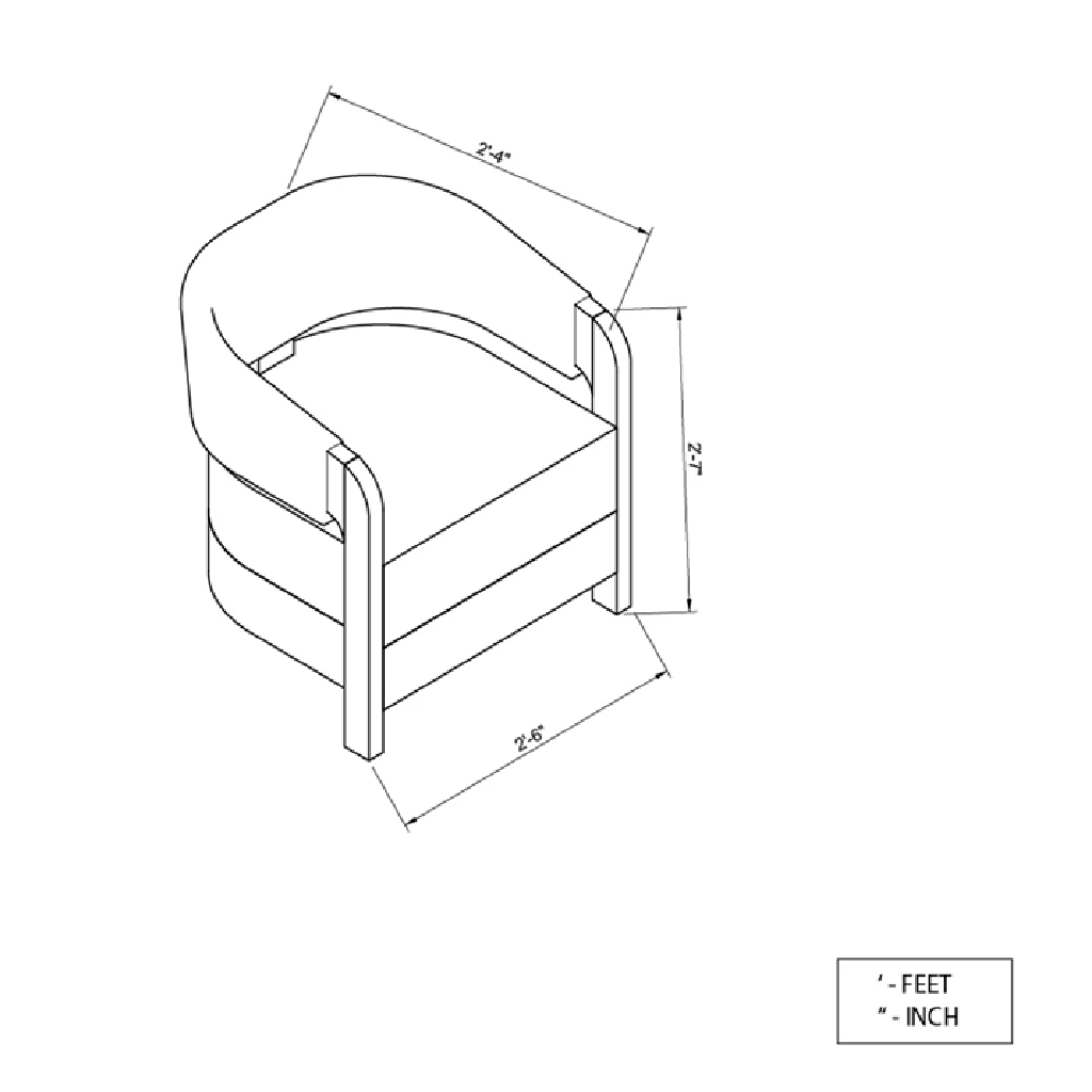 Technical drawing of a chair with dimensions labeled in feet and inches.