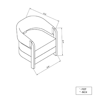 Technical drawing of a chair with dimensions labeled in feet and inches.
