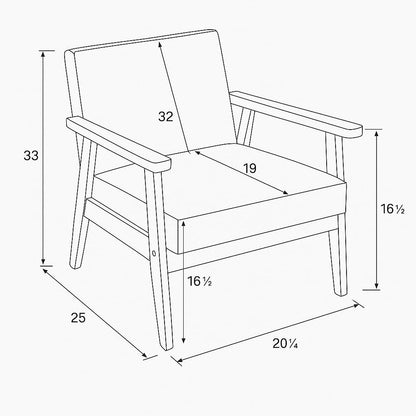 Mid-Century Wooden Armchair | Handmade Solid Wood Accent Chair for Home & Office (Beige)