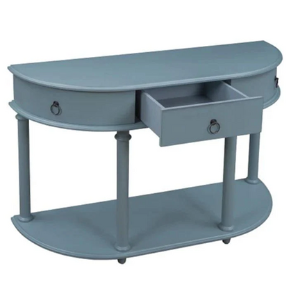 Farmhouse Half-Moon Console Table with Drawer and Shelf – 48" Entryway Accent Table with Glossy Finish
