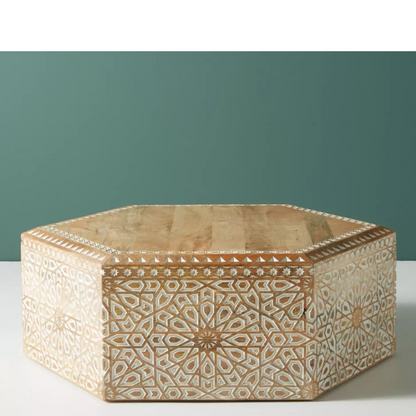 Hand Carved Hexa Coffee Table
