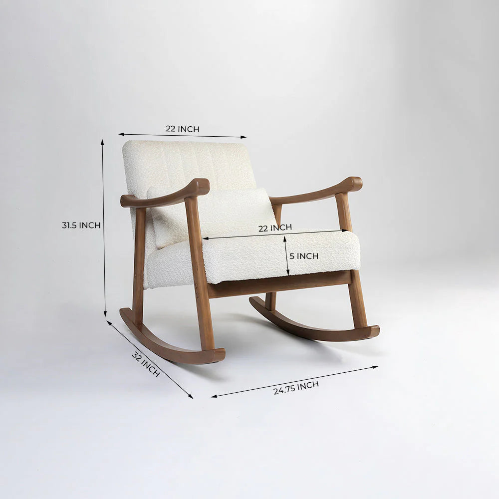 Rocking chair with dimensions labeled on a white background