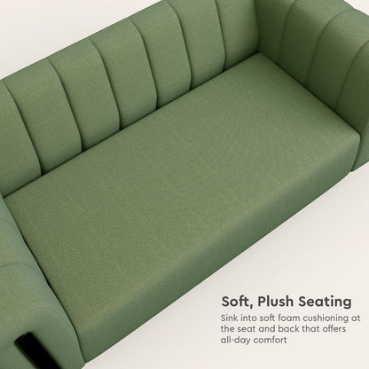 Paramount 2-Seater Fabric Sofa | Solid Wood Frame, Green