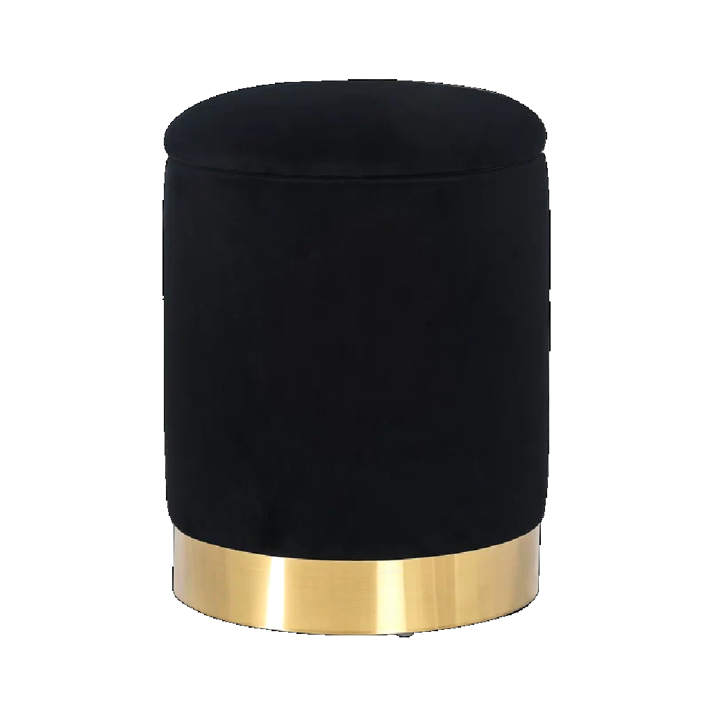 Black ottoman with a gold base on a white background