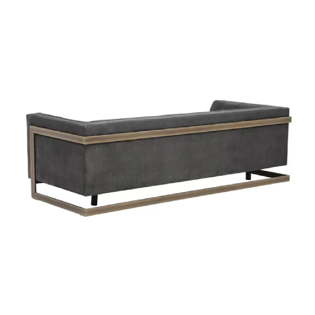 Gray sofa with bronze frame on a white background