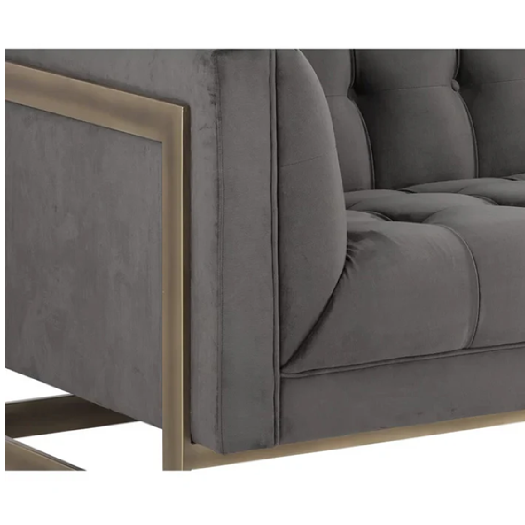 Gray sofa with gold frame on a white background