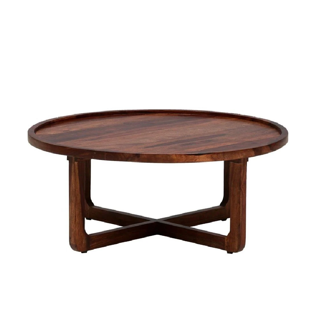 Wooden coffee table with a dark finish on a white background