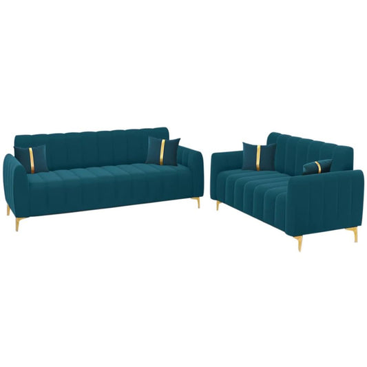 5 Seater Premium Fabric Sofa Set for Living Room (3+2, Teal Color)