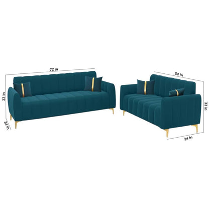 5 Seater Premium Fabric Sofa Set for Living Room (3+2, Teal Color)