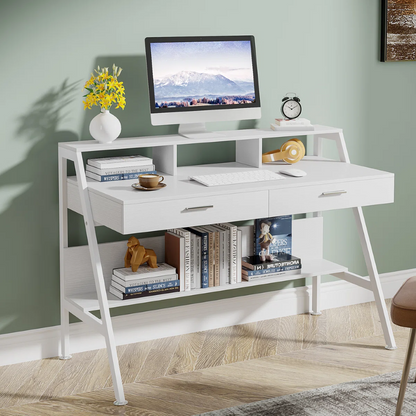 Home Office Writing Desk with Storage Drawers and Metal Frame Computer Workstation