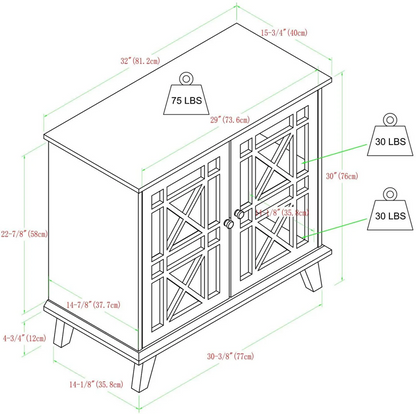 Dimensional diagram of a piece of furniture with weight indicators.