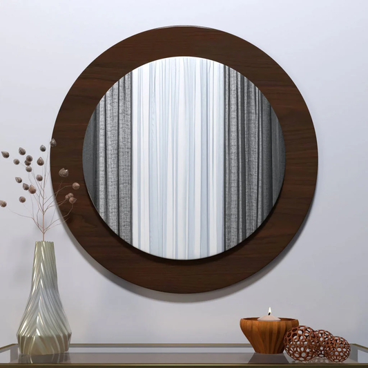 Decorative Round Wooden Wall Mirror – Handcrafted Accent