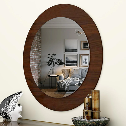 Decorative Round Wooden Wall Mirror – Handcrafted Accent