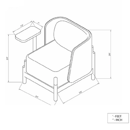 Technical drawing of a chair with dimensions labeled