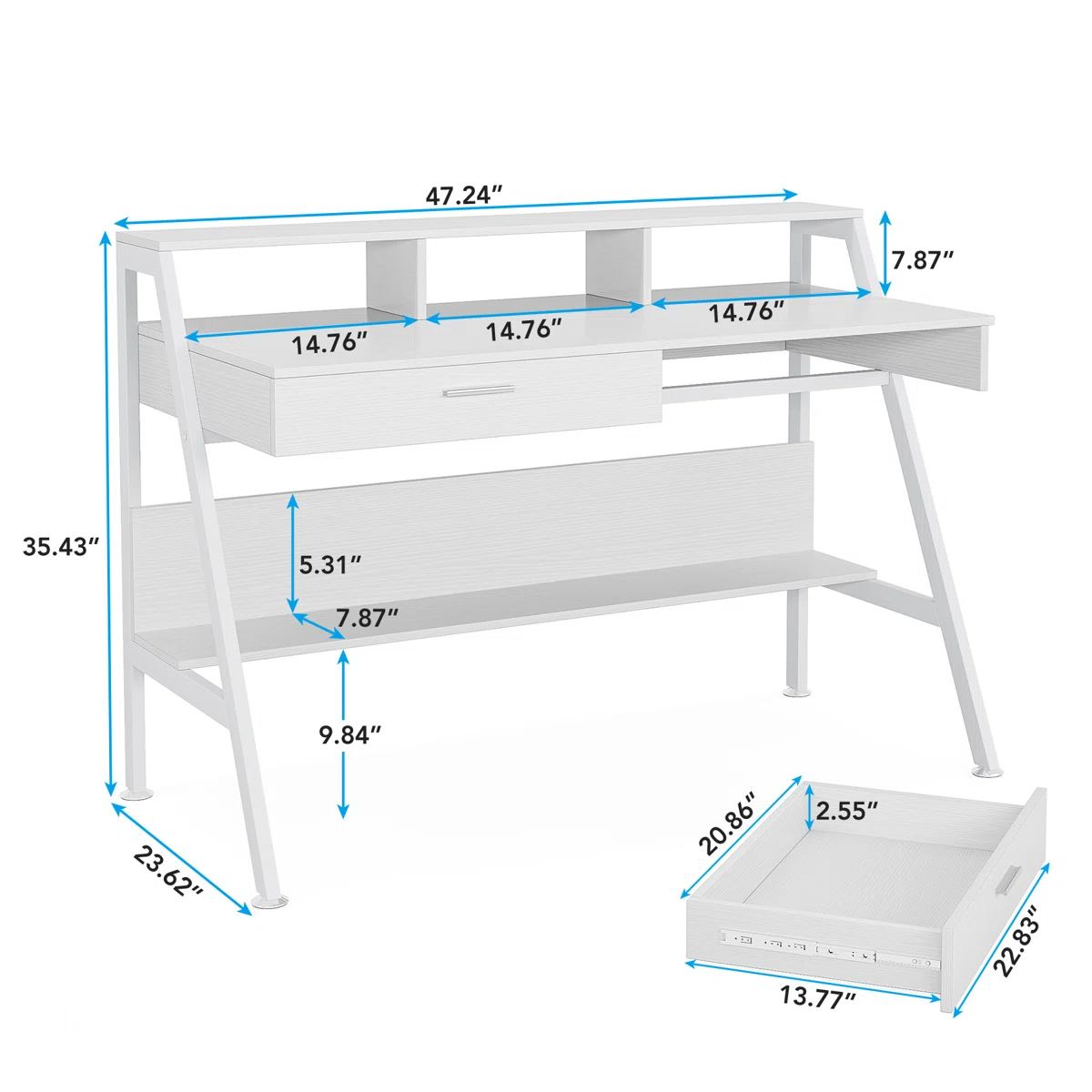 Home Office Writing Desk with Storage Drawers and Metal Frame Computer Workstation