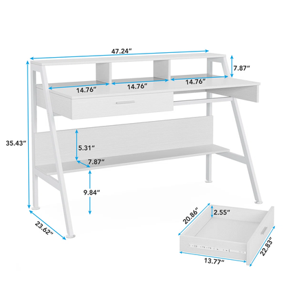 Home Office Writing Desk with Storage Drawers and Metal Frame Computer Workstation