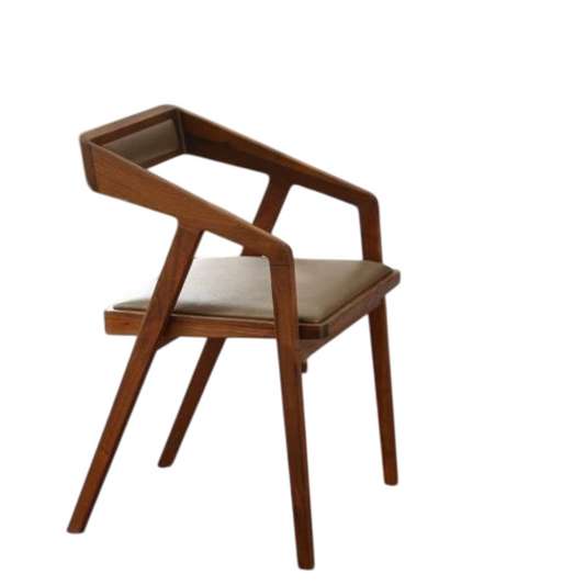 Solid Sheesham Wood Arm Chair | Modern High Back PU Leather Cushion