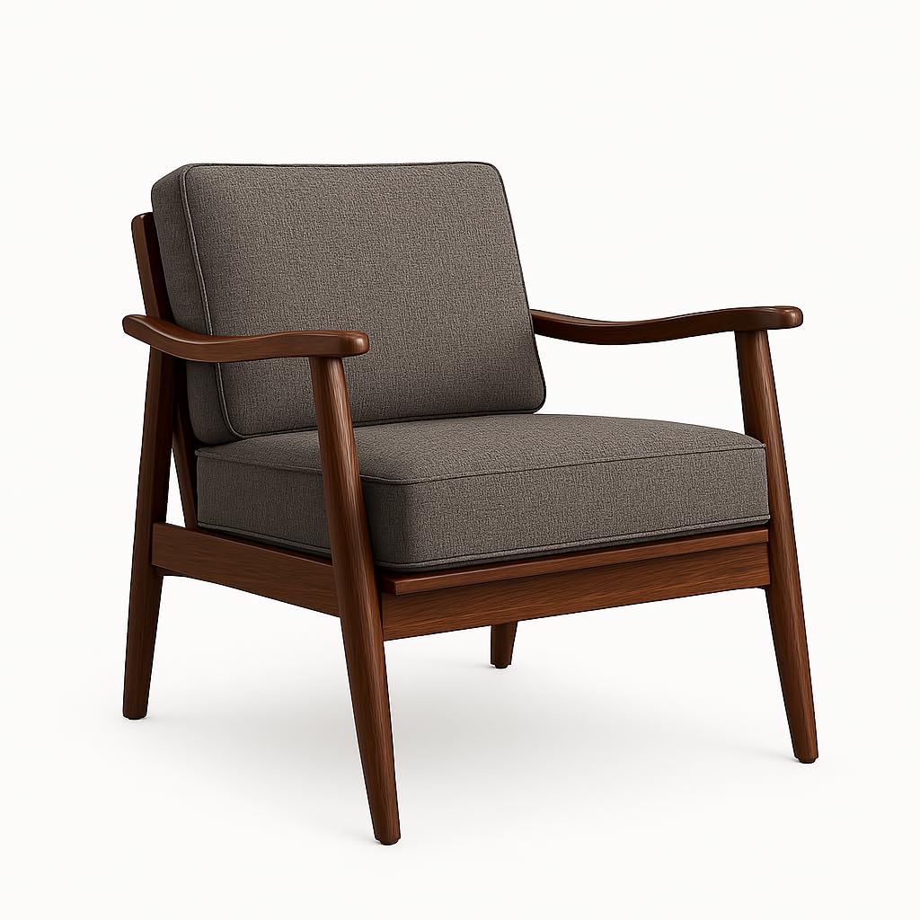 Mid-Century Solid Sheesham Arm Chair with Cushion – Lounge Accent in Walnut