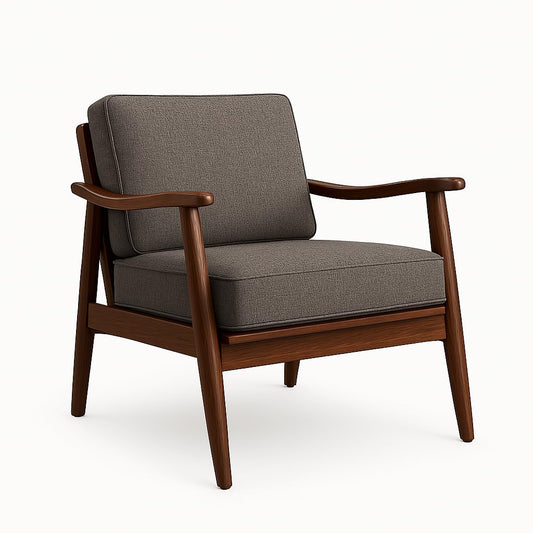 Mid-Century Solid Sheesham Arm Chair with Cushion – Lounge Accent in Walnut