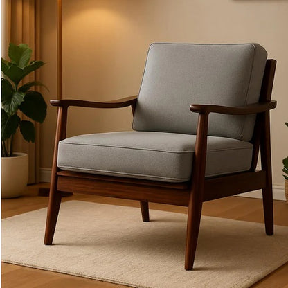 Mid-Century Solid Sheesham Arm Chair with Cushion – Lounge Accent in Walnut