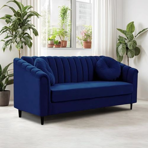 Premium 2-Seater Fabric Sofa Set for Living Room (Blue)