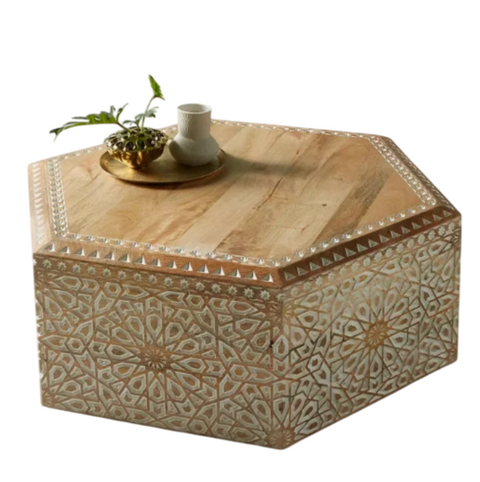 Hand Carved Hexa Coffee Table