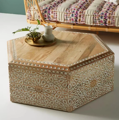 Hand Carved Hexa Coffee Table
