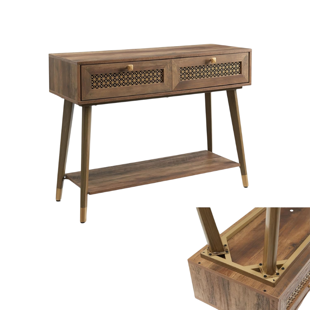 42" Console Table with 2 Drawers, Mid Century Modern Wood Entryway Table